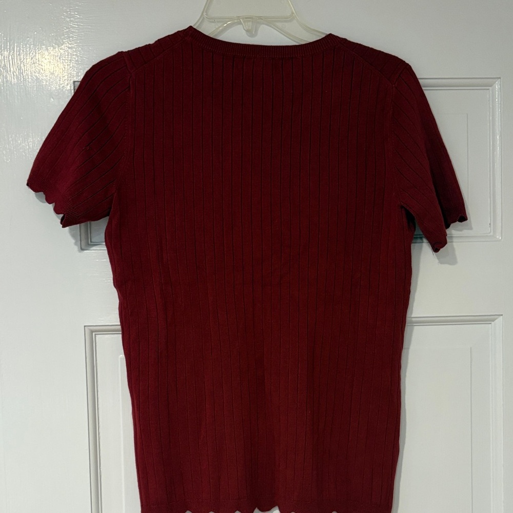 41 Hawthorn Burgundy Ribbed Short Sleeve Lightweight Sweater - Picture 5 of 6